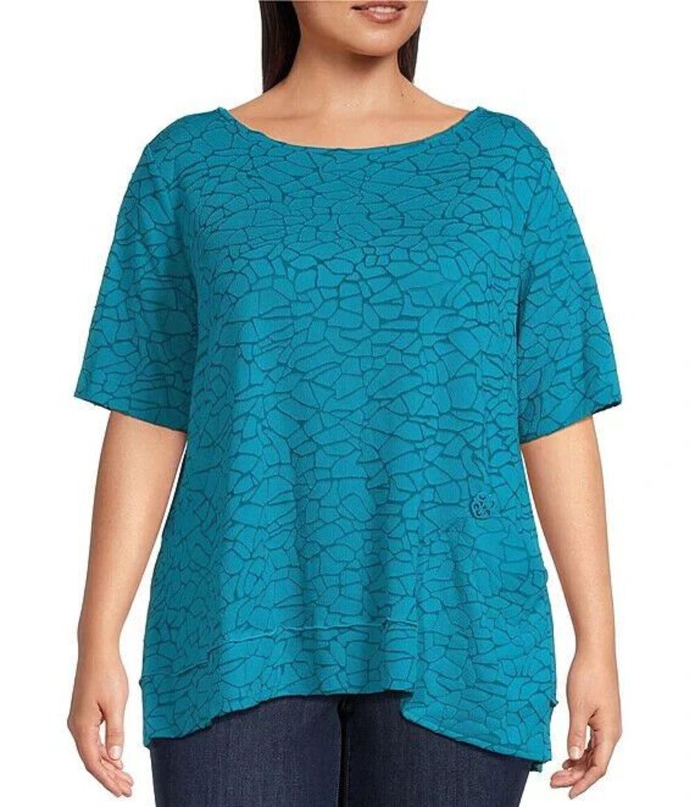 NWT ALI MILES Blue Pebble Burnout Artsy Big Button Pocket Asymmetric Top SIZE 3X